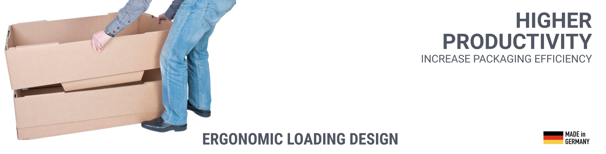 Modular Quick-Frame corrugated frame being stacked to allow ergonomic loading of goods.